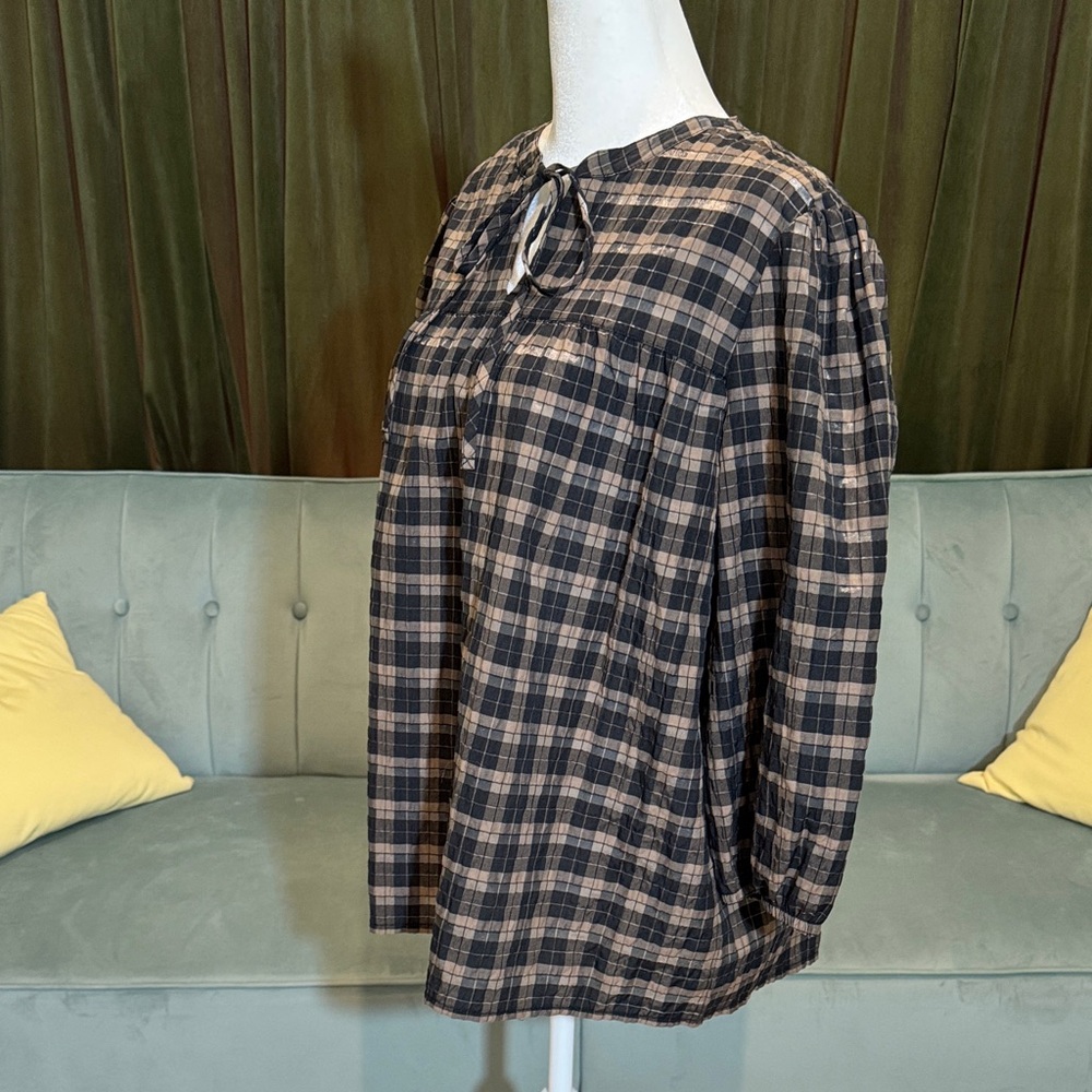 Barbour Lorelle Black and Tan Checkered Blouse in Praline NWT - Picture 4 of 8